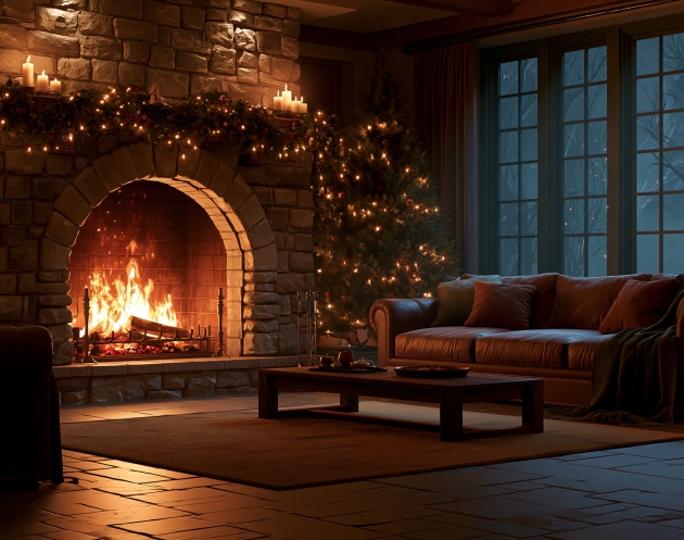 Warm and cozy Christmas fireplace