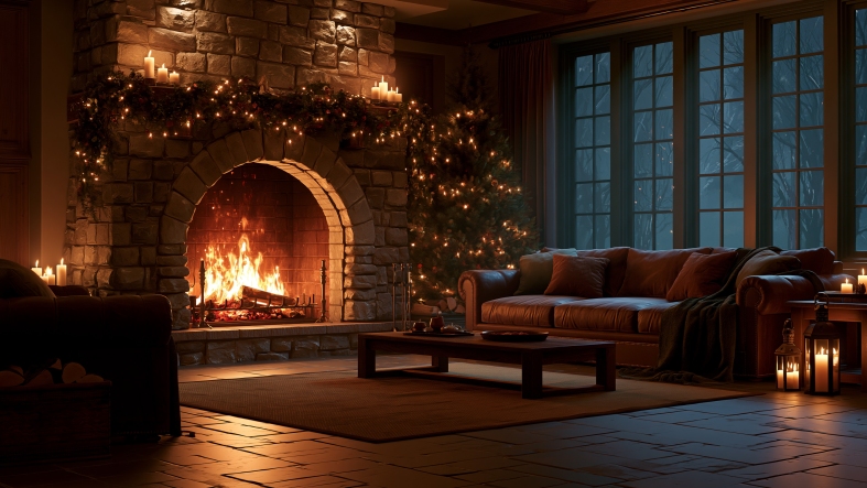 Warm and cozy Christmas fireplace